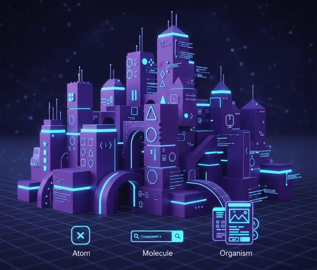 A futuristic modular building with interlocking sections, symbolising the concept of modular app architecture in software development